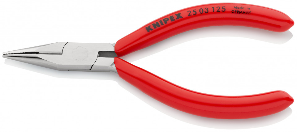 KNIPEX 25 03 125 Clește plat-rotund cu tăiș (patent cu cioc drept) acoperite cu plastic cromat 125 mm
