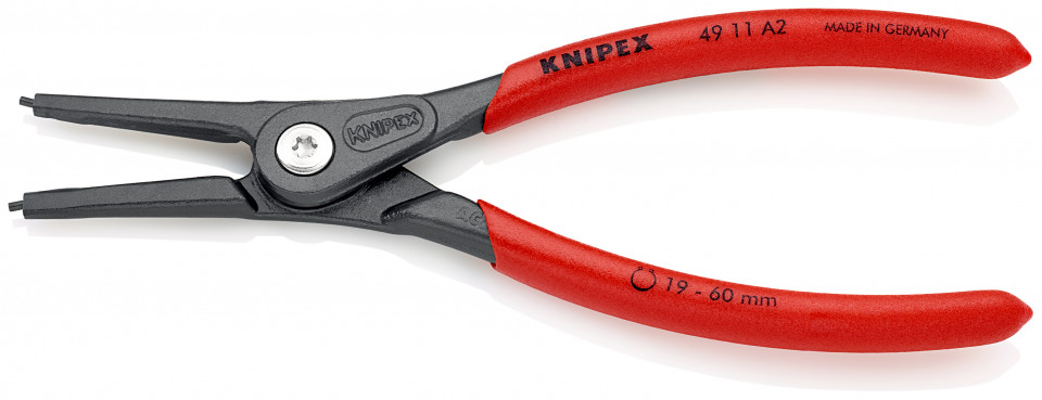 KNIPEX 49 11 A2 clește de precizie pentru inele de siguranță pentru inele exterioare pe axuri acoperit cu material plastic aderent bonderizat în culoarea gri 180 mm