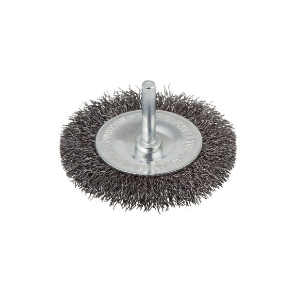 Perie tip disc cu fir ondulat Wolfcraft 8470000, D 75 mm, tija cilindrica D 6 mm, grosimea sarmei 7 mm