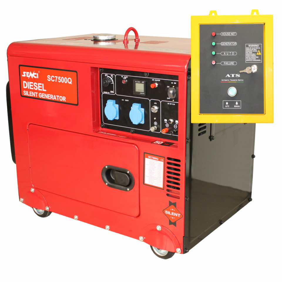 SENCI, Generator SC7500Q-ATS, Putere max. 6.0 kW, 230V, AVR, motor Diesel