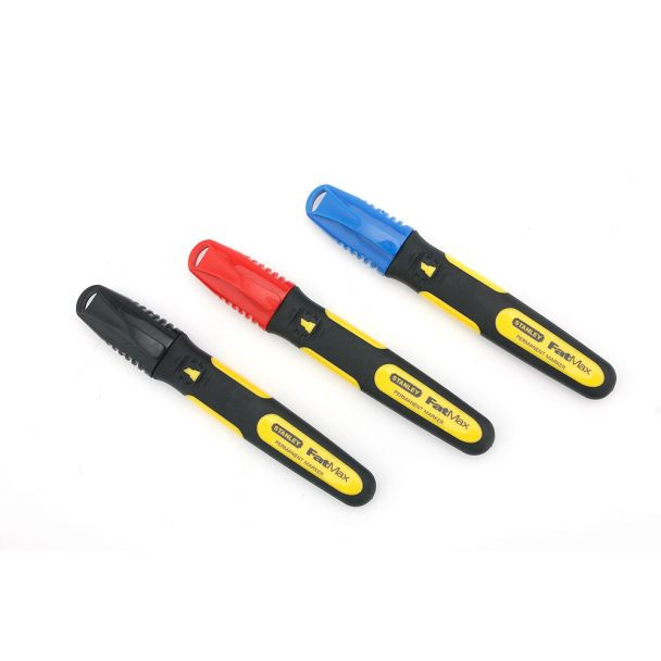Set 3 markere permanente Stanley Fatmax 0-47-315, varf lat, negru, rosu, albastru