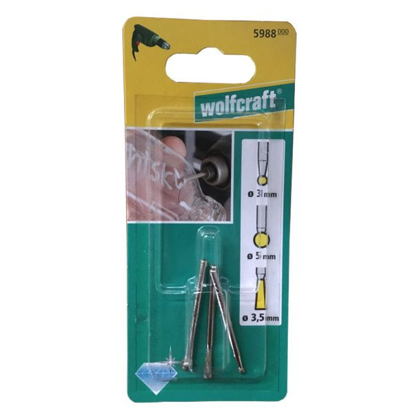 Set 3 minifreze sferice diamantate Wolfcraft 5988000, 3 / 5 / 3.5 mm