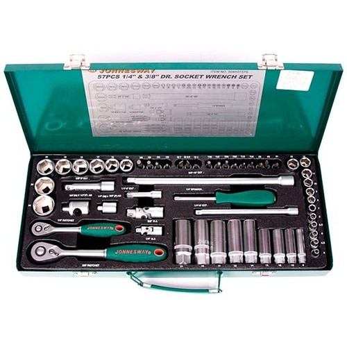 Set 57 piese tubulare si accesorii Jonnesway 1/4" si 3/8" 4-24 mm
