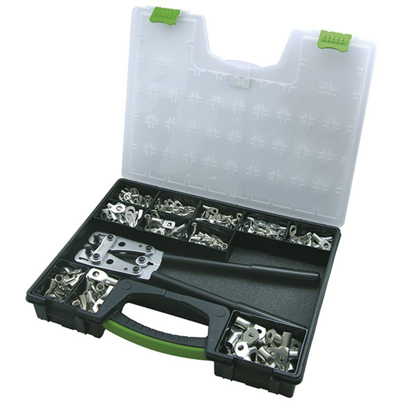Set, cleste de sertizare + papuci standard, 6 - 50 mmp, 381 piese