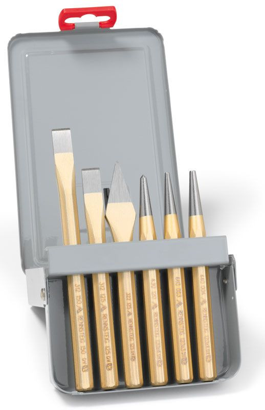 Set cu scule de lovire Rennsteig, dălți, punctatoare, în cutie metalică, 6 piese