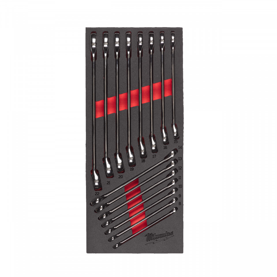 Set inserție spumă 15 chei fixe combinate Milwaukee MAX BITE™ [ 8, 9, 10, 11, 12, 13, 14, 15, 16, 17, 18, 19, 20, 21, 22 mm ]