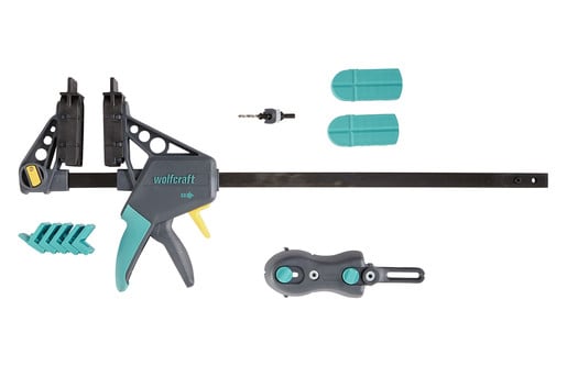 Set montare terasa Wolfcraft 6988000, menghina, adaptor pentru gaurire, burghiu, zencuitor, opritor adancime, 5 distantiere