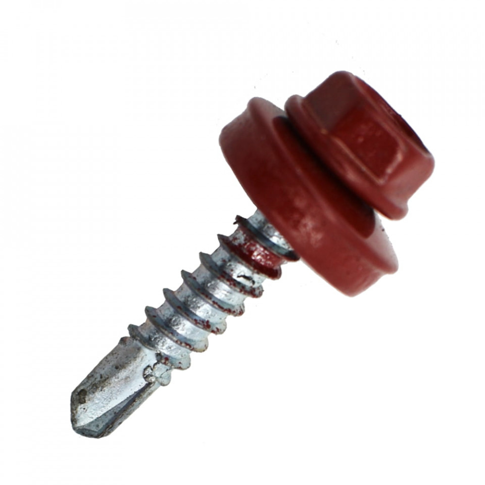 Suruburi Autoforante cu cap hexagonal, DIN 7504K, filet metal, (GT3) RAL 3011+saiba EPDM, 4.8x35mm, 250 bucati