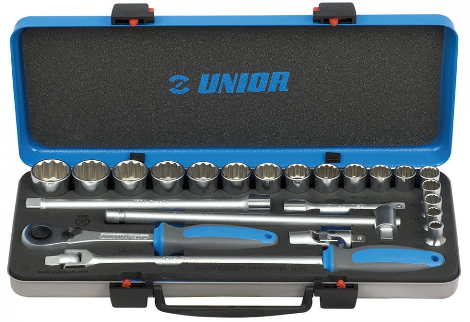 Trusa capete chei tubulare Unior 1/2" in cutie metalica