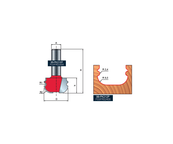 99- Freza cu coada, pentru ornamente, placata CMS Z=2, cu coada, DIM 31.8 - 99-PK212P