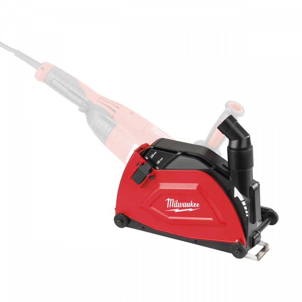 Apărătoare de praf pentru debitare, echipată cu element de prindere cu cheie și racord rapid pentru praf. Compatibilă cu Milwaukee® AG 22. Milwaukee