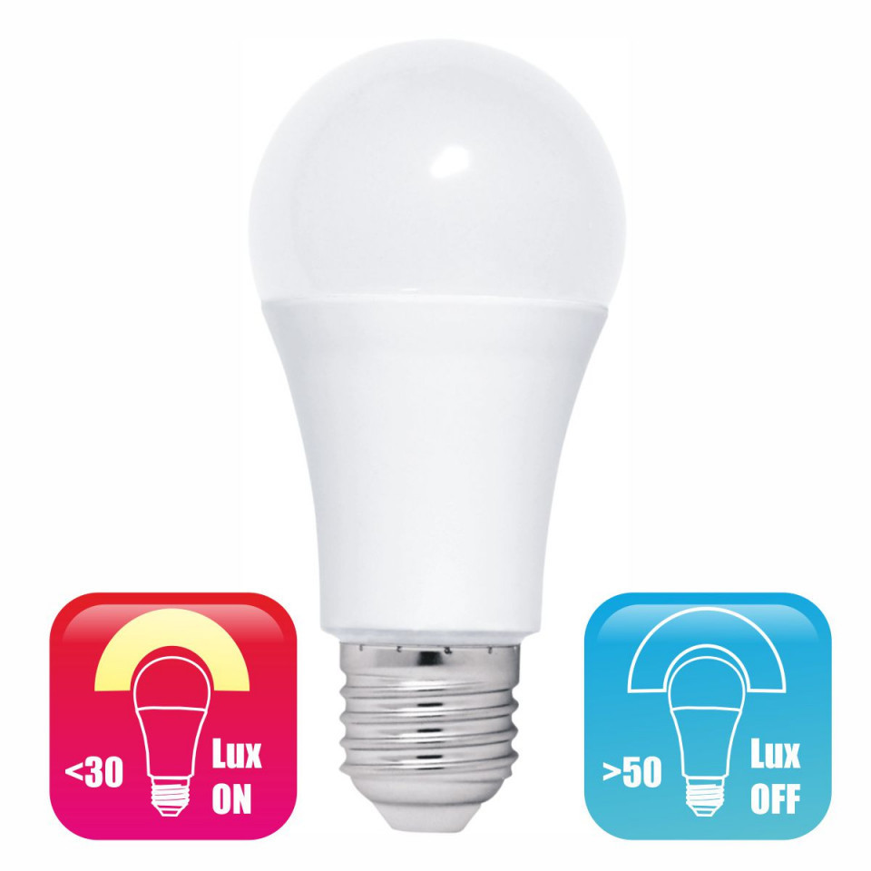Bec LED cu Fotocelula model glob A60 9W=85W 6400k lumina rece