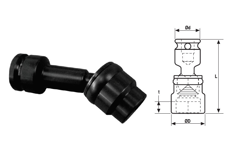 Cap cheie tubulara de impact articulata OZAT 1/2" 6 laturi varianta lunga 3/4" L150mm