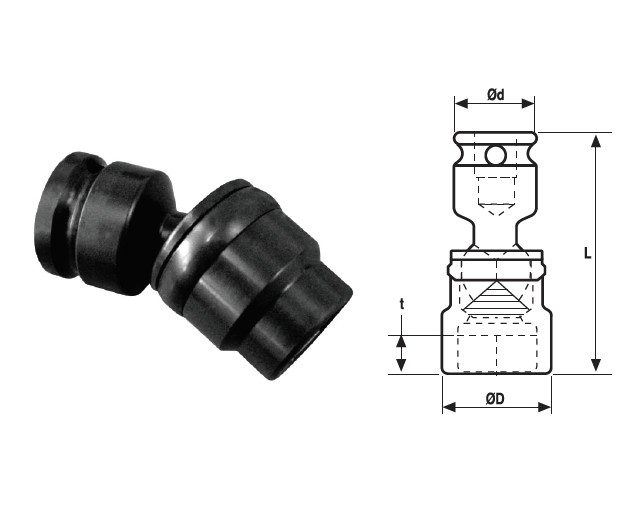 Cap cheie tubulara de impact articulata OZAT 3/4" 6 laturi, scurta 13/16" L90mm