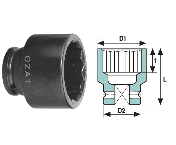 Cap cheie tubulara de impact OZAT 1" 12 laturi, scurt 73mm L124mm