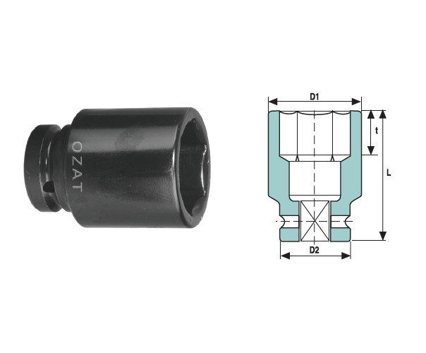Cap cheie tubulara de impact OZAT 3/4" 6 laturi, lung 15/16" L90mm