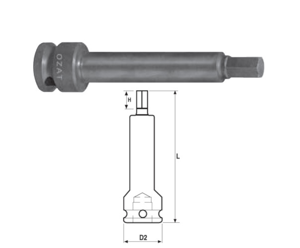 Cap cheie tubulara de impact OZAT 3/4" cu profil hexagon exterior, o piesa, lung 7/16" L150mm