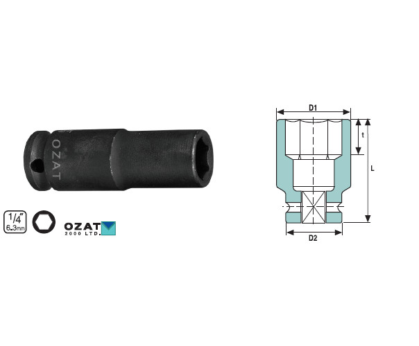 Cap cheie tubulara impact 1/4" 6 laturi, lunga 1/4"