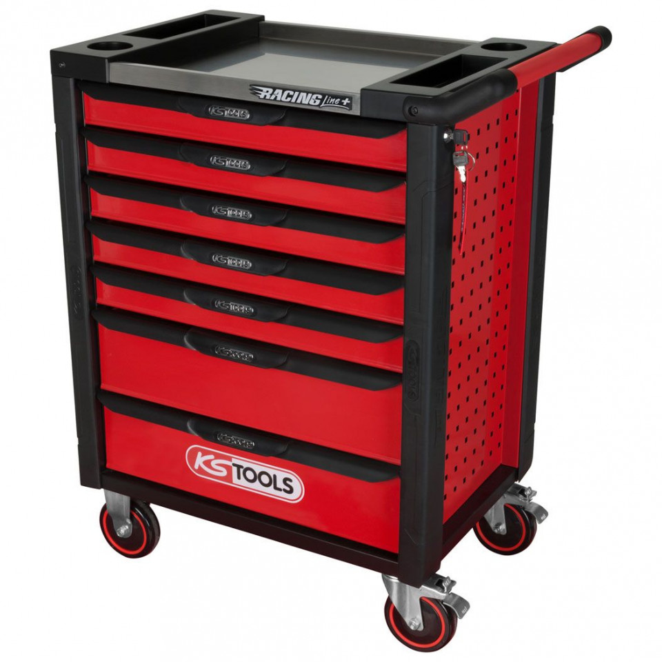 Carucior de atelier cu placa de lucru din inox, KS TOOLS RACINGline, 7 sertare