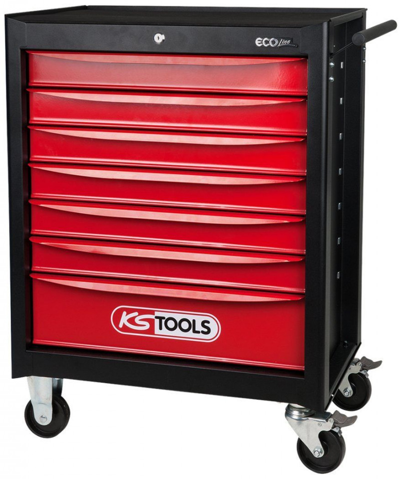 Cărucior de atelier KS TOOLS ECOline NEGRU/ROȘU cu 7 sertare și 215 unelte premium