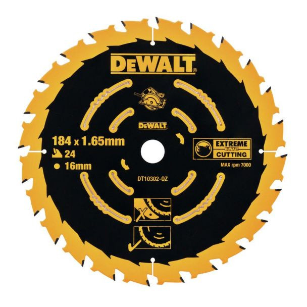 Disc Dewalt DT10302 pentru fierastrau circular, D 184x16x1.65 mm, 24 dinti, pentru taiere universala, seria Extreme
