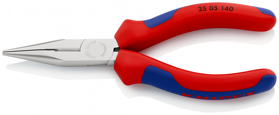 KNIPEX 25 05 140 Clește plat-rotund cu tăiș (patent cu cioc drept) cu manşoane multicomponent cromat 140 mm
