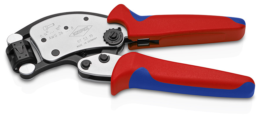 KNIPEX 97 53 19 Twistor T clește de sertizat ferule, cu autoreglaj cu cap de sertizare rotativ cu manşoane multicomponent cromat 200 mm