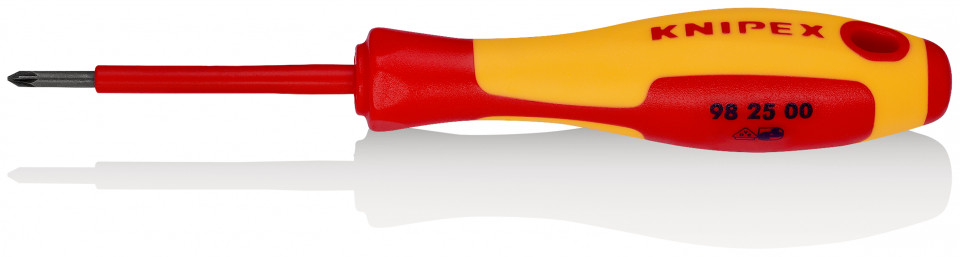 KNIPEX 98 25 00 șurubelniță pentru șuruburi cu fantă în cruce Pozidriv® mâner izolator multicomponent, testat de VDE brunat 162 mm