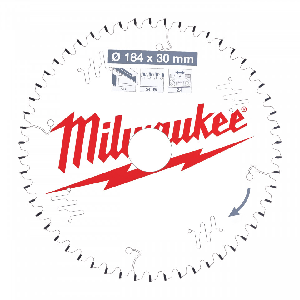 Pânze pentru fierăstraie circulare de mână Milwaukee (Diametru interior disc (mm): 30, Nr. dinți: 54, Diametrul exterior al pânzei (mm): 184, Lățime tăiere (mm): 2.4)