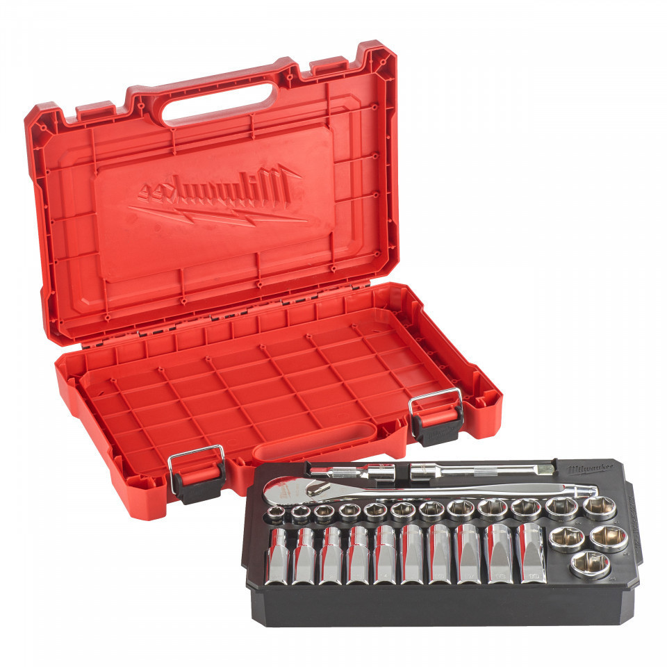 Set antrenor cu clichet și chei tubulare 1/2" Milwaukee, 10-24 mm, 28 piese