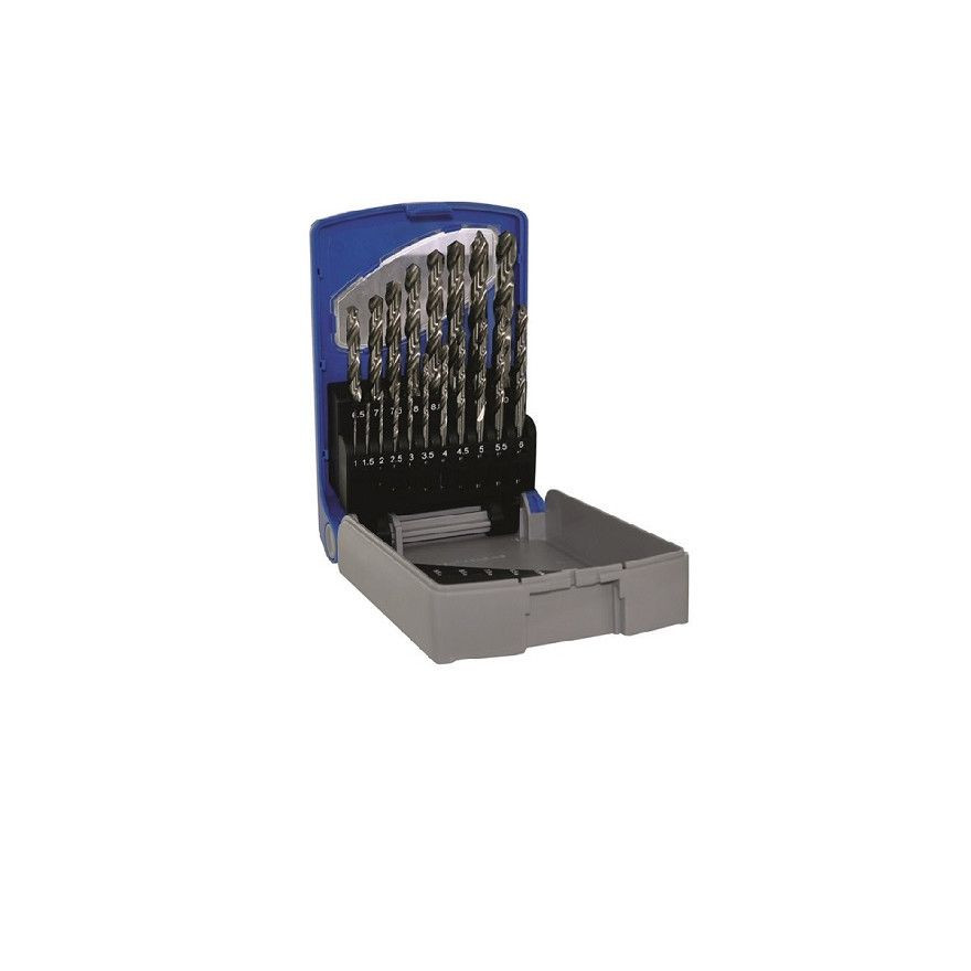 Set burghie DIN 338, rectificate, HSS 1-10 mm x 0,5 mm / 19 piese