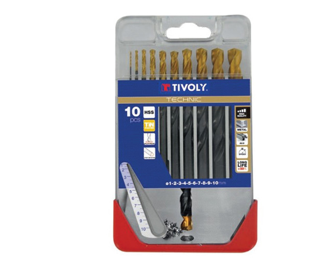 Set burghie DIN 338, titanizate, HSS 1-10 mm x 1,0 mm / 10 piese