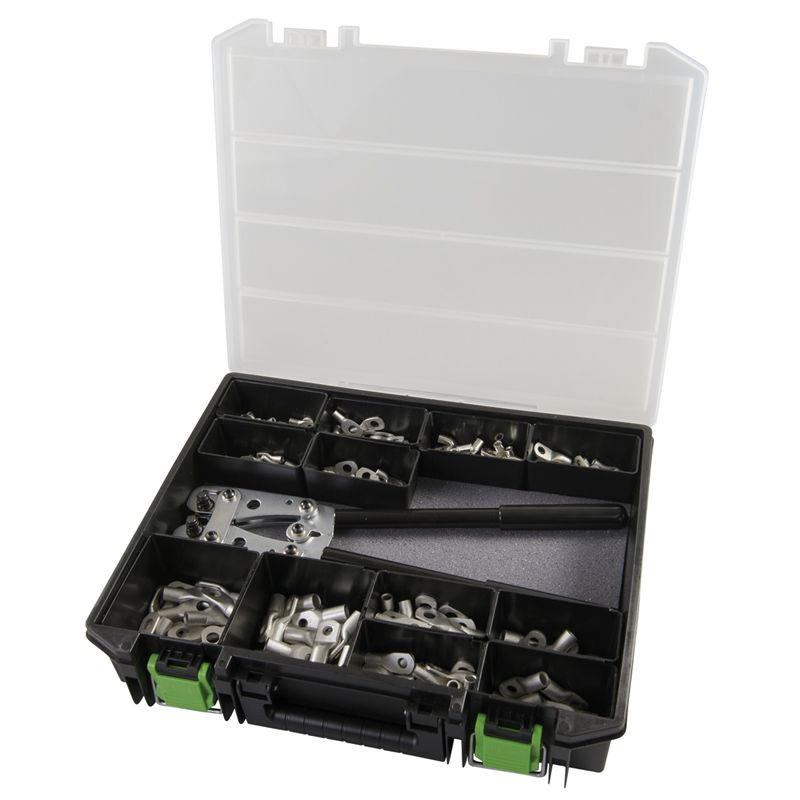 Set, cleste de sertizare + papuci DIN 46235, 6 - 50 mmp, 381 piese