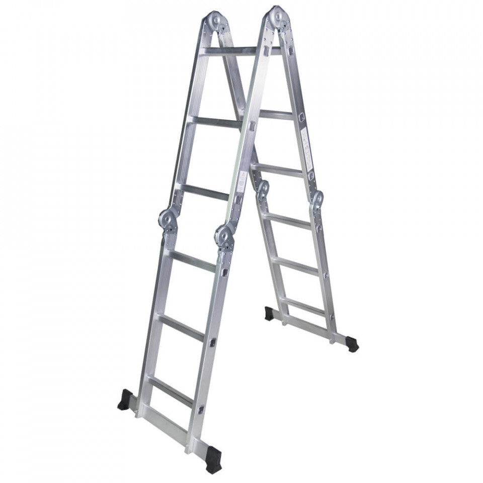STR403 Scara multifunctionala din aluminiu 4 segmente x 3 trepte, 3.6 m