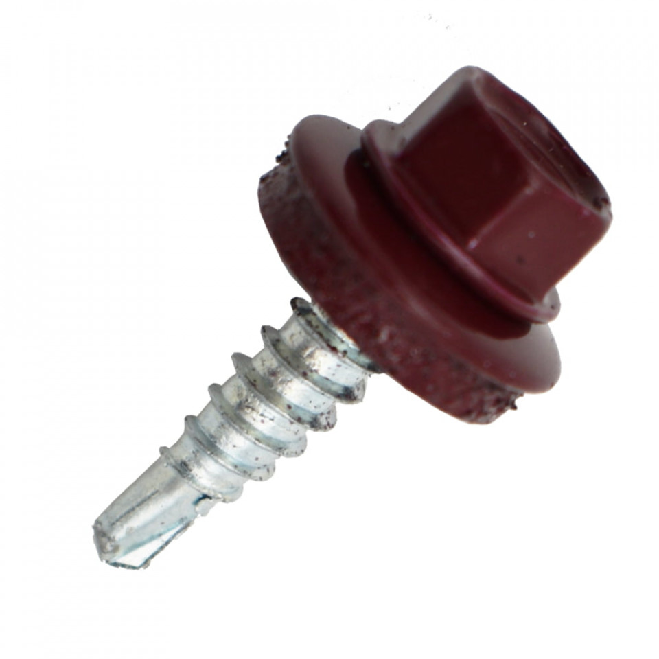Suruburi Autoforante cu cap hexagonal, DIN 7504K, filet lemn (OFA), RAL 3005 +saiba EPDM, 4.8x20mm, 250 bucati