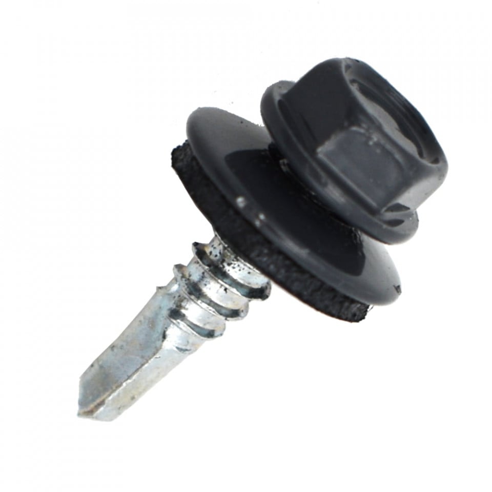 Suruburi Autoforante cu cap hexagonal, DIN 7504K, filet metal, (GT3) RAL 7024+saiba EPDM, 4.8x19mm, 250 bucati