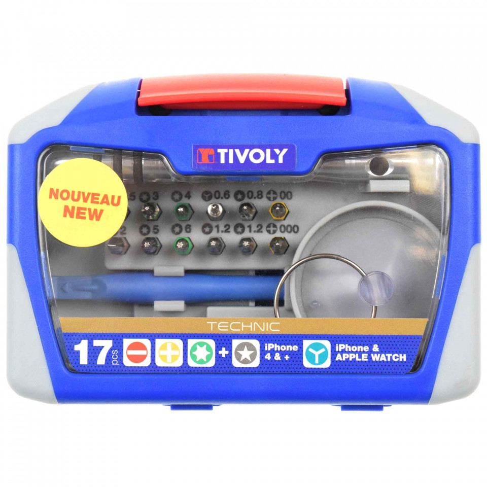 Trusa 17 piese TIVOLY biti si accesorii pentru intretinere si reparatie Smartphone si tablete