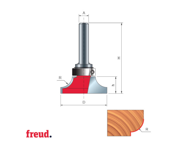 23- Freza profilata concav 1/4 C, cu rulment copier superior, placata CMS, Z2, cu coada, DIM 38 - 23-20408P