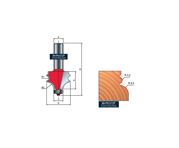 99- Freza cu coada, pentru ornamente, placata CMS Z=2, cu coada, DIM 31.8 - 99-PK312P