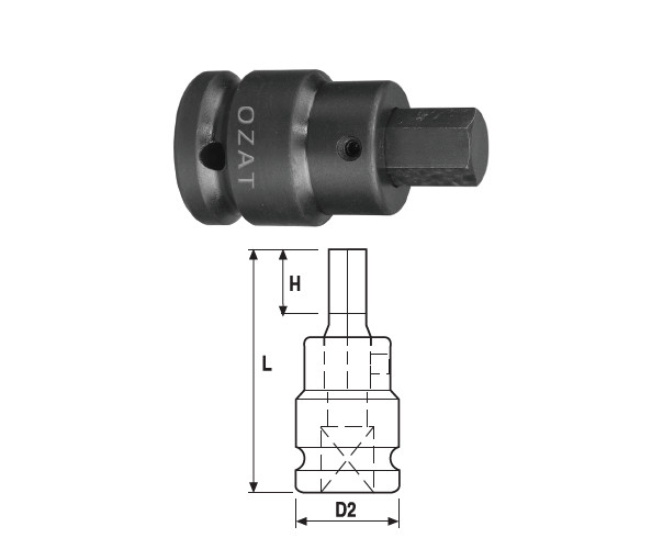 Cap cheie tubulara de impact OZAT 3/4" cu profil hexagon exterior, 2 piese 13/16" L84mm