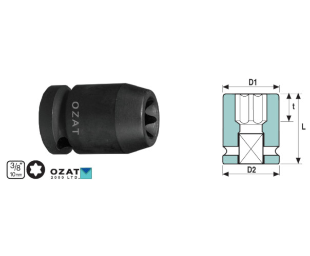 Cap cheie tubulara impact OZAT 3/8" cu profil TORX E5 L32mm