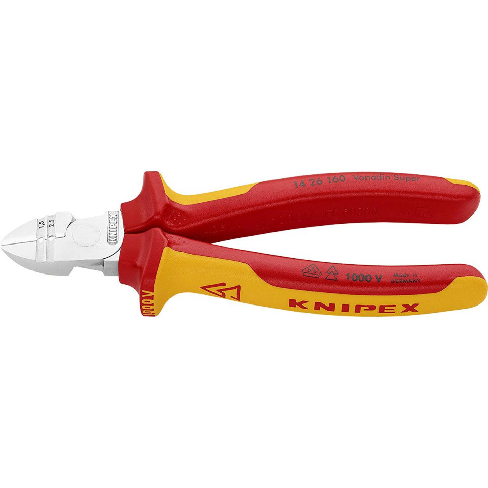 Cleste sfic pentru dezizolat, izolat la 1000 V, cromat, KNIPEX, 160 mm