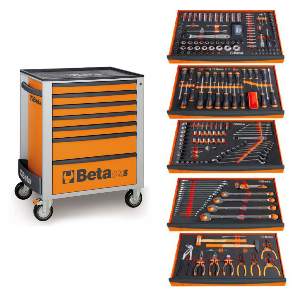 Dulap mobil cu 7 sertare si 309 scule uz general BW 2400S 7/E-M (Culoare: Rosu)