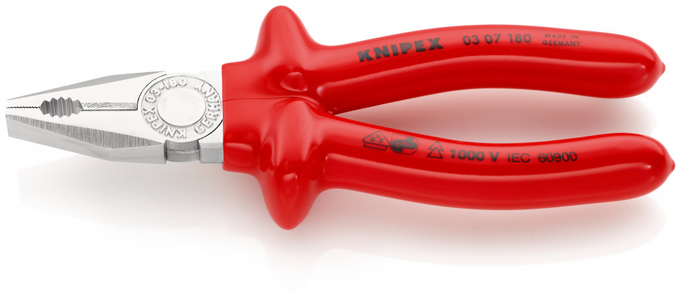 KNIPEX 03 07 180 Patent combinat izolat prin imersie, testat de VDE cromat 180 mm
