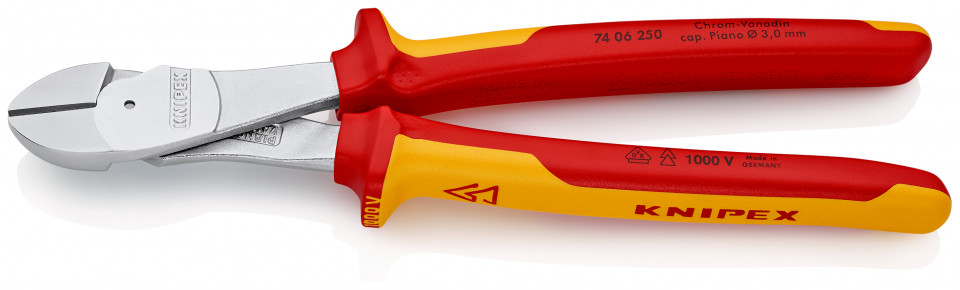 KNIPEX 74 06 250 Șfic de forță izolate, cu manere multicomponent, testate VDE cromat 250 mm
