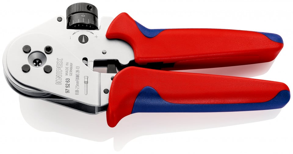 KNIPEX 97 52 63 Clește de presare cu patru dornuri pentru contacte răsucite cu manşoane multicomponent cromat 180 mm