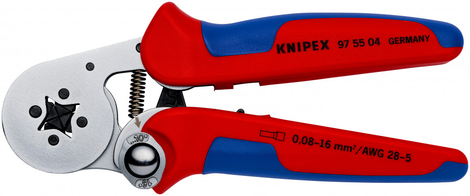 KNIPEX 97 55 04 clește de sertizat ferule, cu autoreglaj cu introducere laterală cu manşoane multicomponent cromat 180 mm