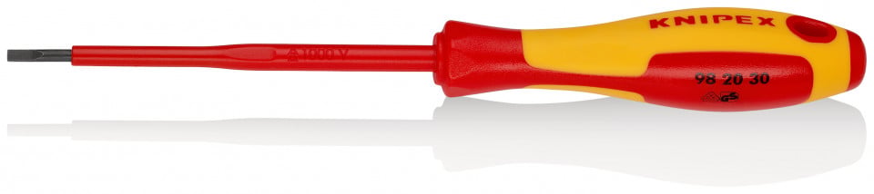 KNIPEX 98 20 30 șurubelniță pentru șuruburi cu fantă mâner izolator multicomponent, testat de VDE brunat 202 mm