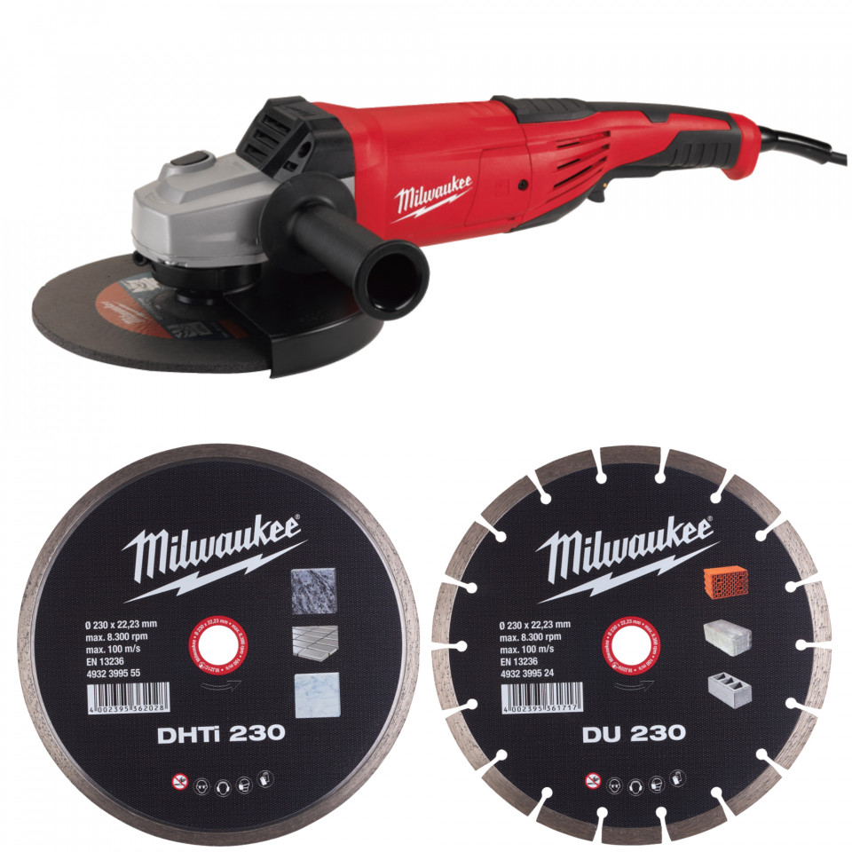 Pachet polizor 2200 W, disc 230 mm + 2 discuri diamantate