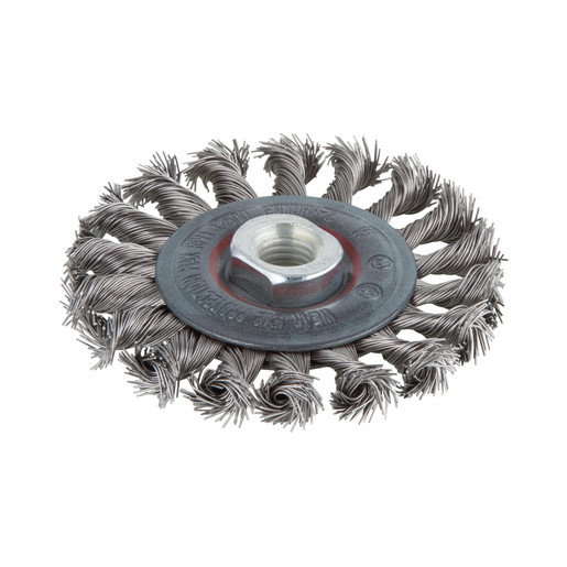 Perie Wolfcraft 2701000, tip disc, D 100 mm, inox, pentru polizoare unghiulare, filet M14, sarma impletita